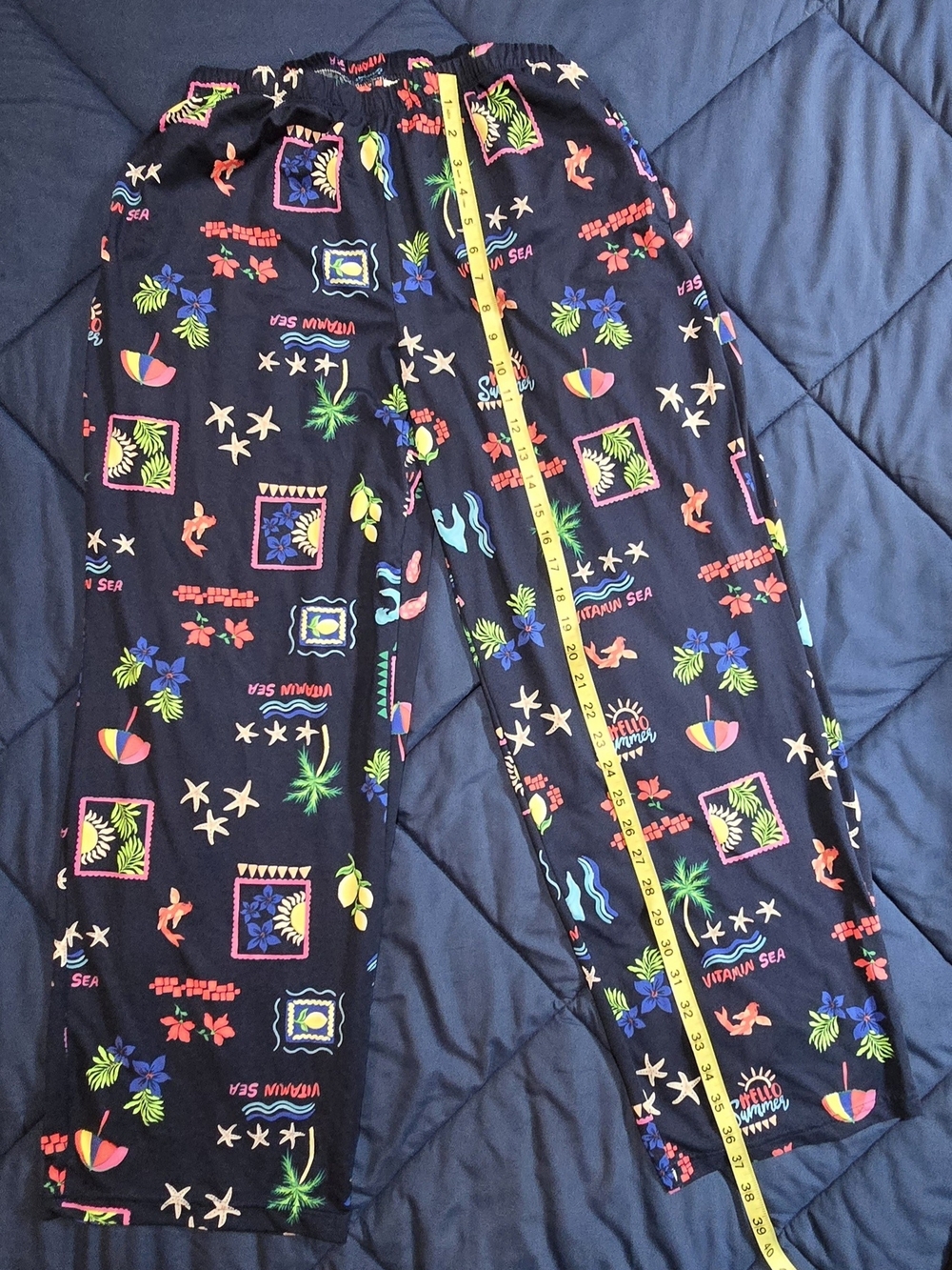 Navy Tropical Print Pj Lounge Set - Lightweight Short Sleeve & Pants - Picture 5 of 7